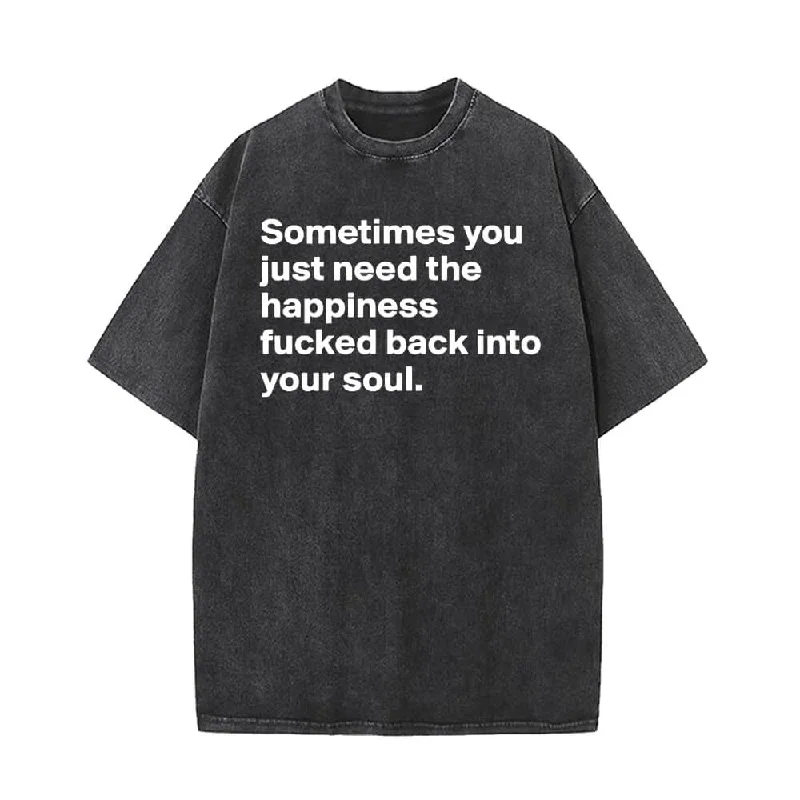 You Just Need The Happiness Vintage Washed T-shirt-- Polka Dot Checkered Tartan