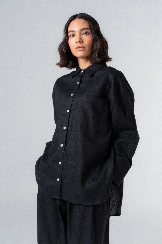 Friday Linen Shirt in Ebony-- Faux Fur Fabric Real Fur Fabric Shearling Fabric