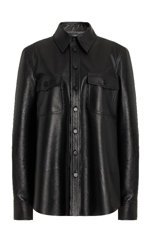John Austin Shirt in Black Nappa Leather-- Seamless Knitted Crochet