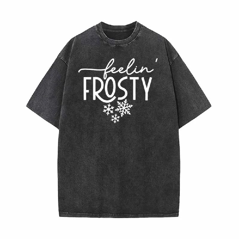 Feelin Frosty Snowflake Vintage Washed T-shirt-- Chenille Blend Fleece Blend Nylon Blend