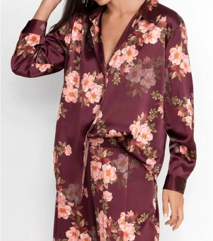 Amanza Silk Shirt In Winonna-- Asymmetrical Pockets Print