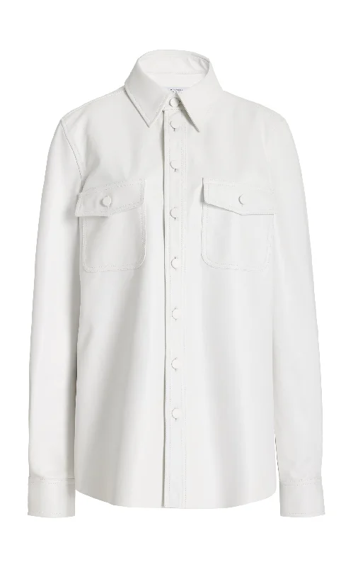 John Austin Shirt in White Nappa Leather-- Mesh Blend Leather Blend Suede Blend