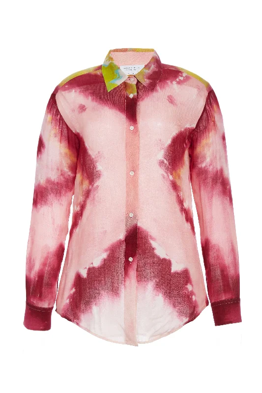 Ferrara Shirt in Multi Tie Dye Cashmere-- Handmade Hand-knitted Hand-woven