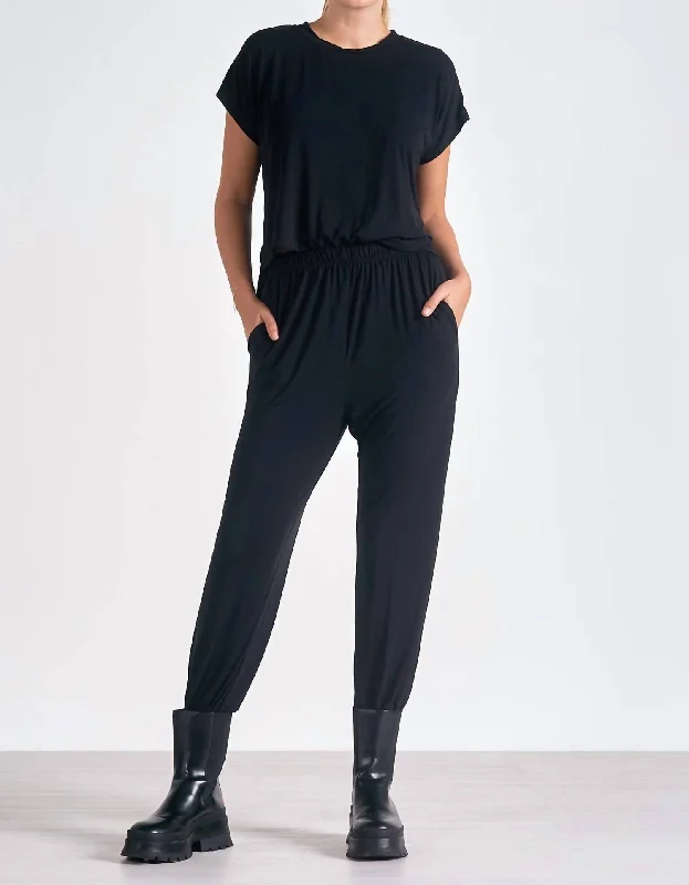 T Shirt Jumpsuit In Black-- Mesh Fabric Canvas Fabric Denim Fabric