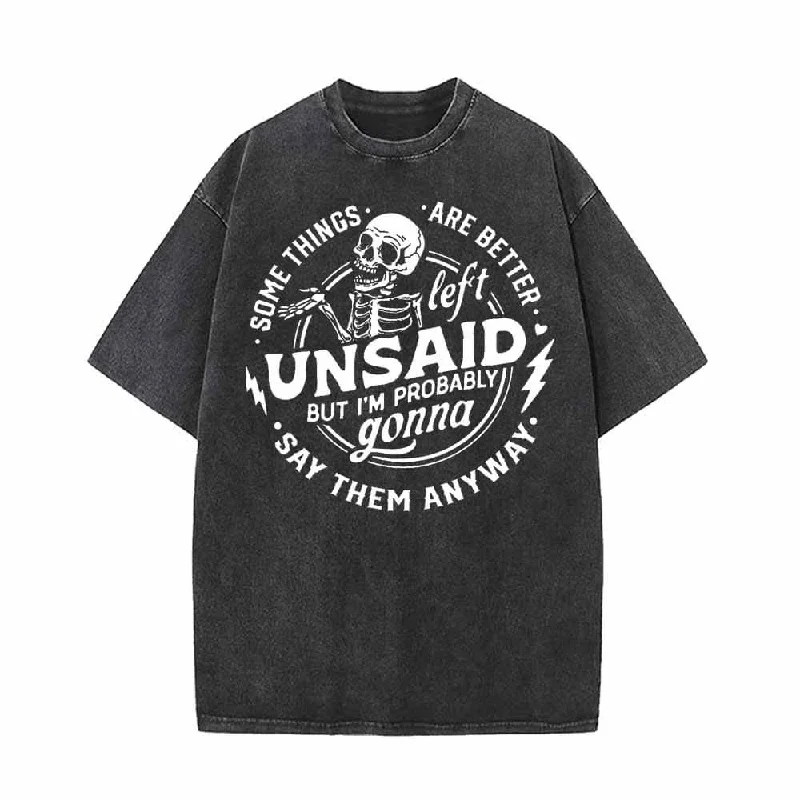 Skeleton Some Things Are Better Vintage Washed T-shirt-- Solid Print Embellished