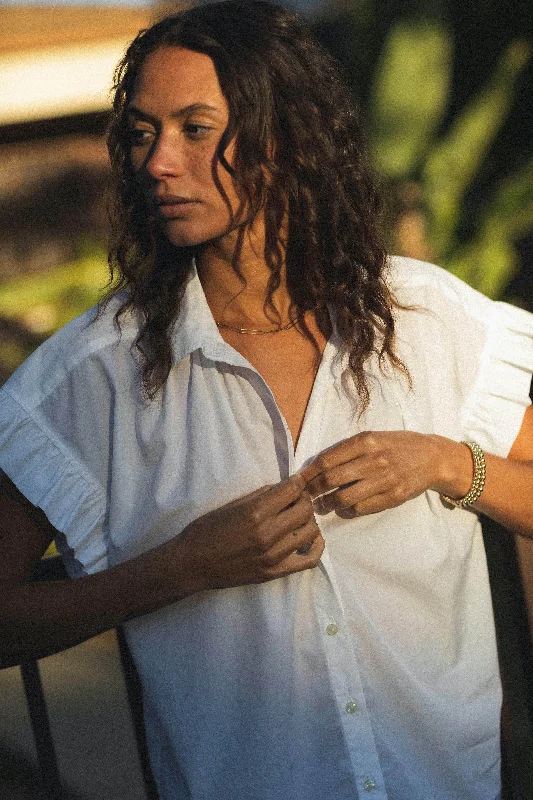 Trovata - Marianne B Ruffle Sleeve Shirt in White-- Hooded Caped Shawl Collar