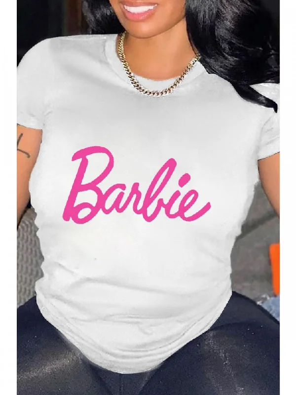 White & Pink Barbie Tee Shirt-- Hooded Caped Shawl Collar