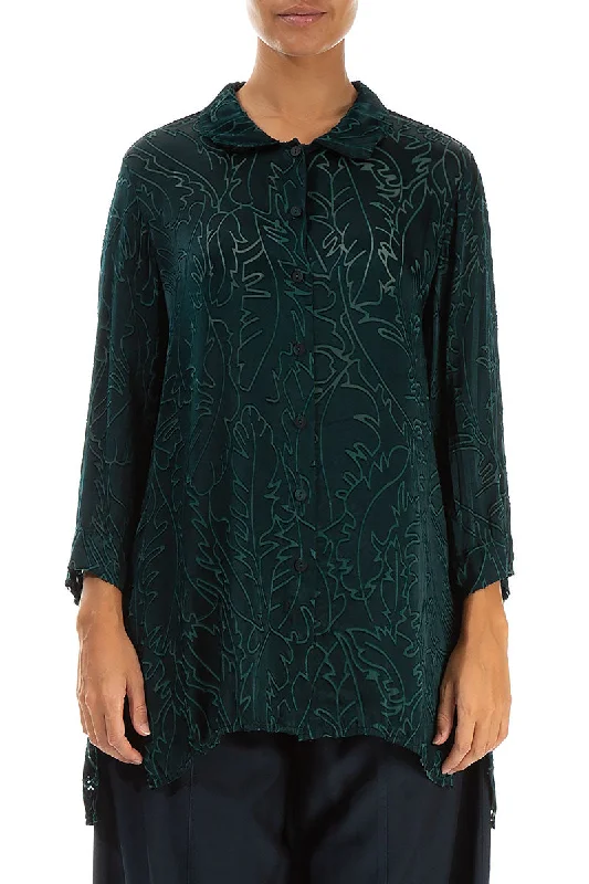 Emerald Devoré Feather Silk Shirt-- Rayon Fabric Velvet Fabric Corduroy Fabric