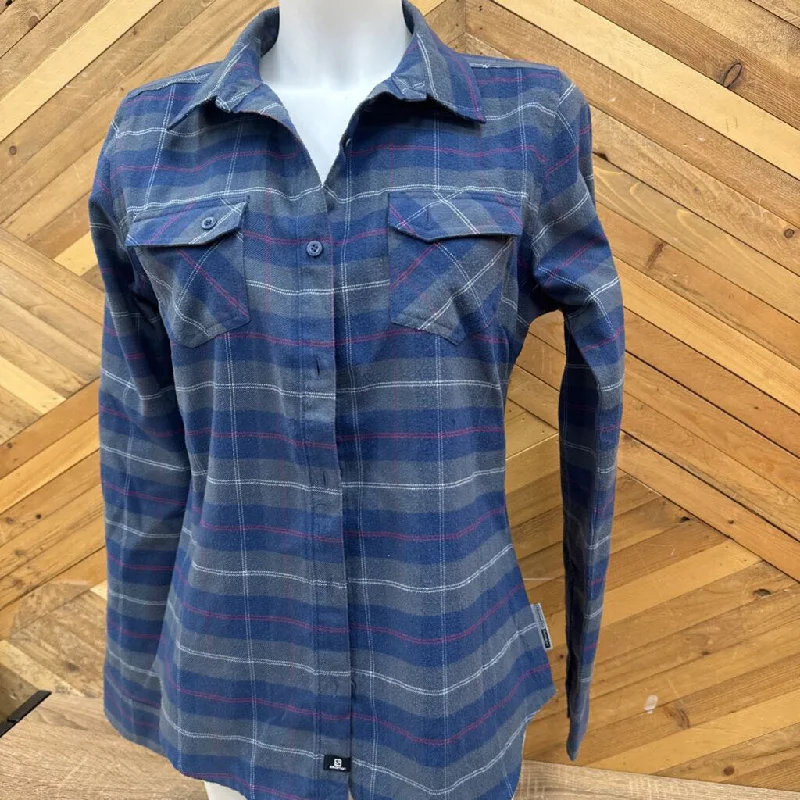 Salomon - Flannel Shirt - MSRP $90: Blue/Grey/Red-women-LG-- Fleece Nylon Spandex