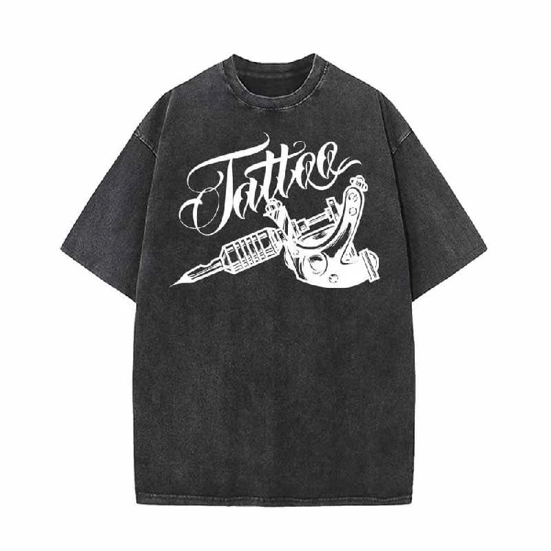 Got Ink Tattoo Machine Vintage Washed T-shirt-- Fleece Fabric Down Fabric Feather Fabric Got Ink Tattoo Machine Vintage Washed T-shirt-- Fleece Fabric Down Fabric Feather Fabric