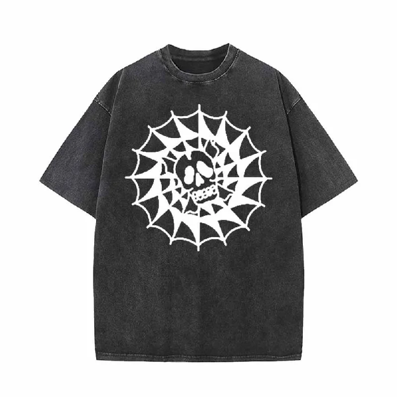 Trapped Skull Spider Web T-shirt-- Plaid T-Shirt Polka Dot Checkered