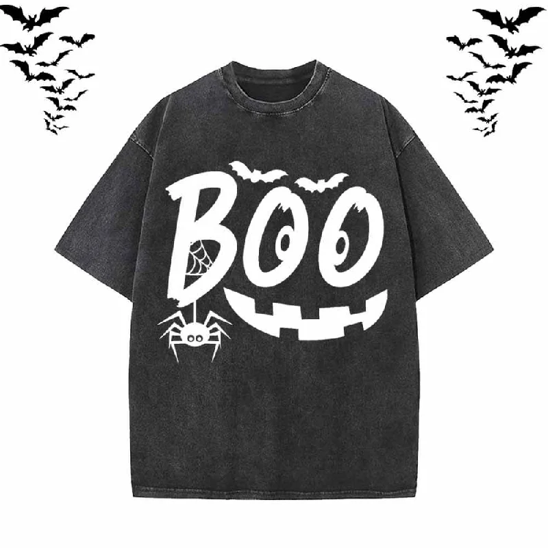 Halloween Spooky Boo Vintage Washed T-shirt-- Elegant Classic Vintage
