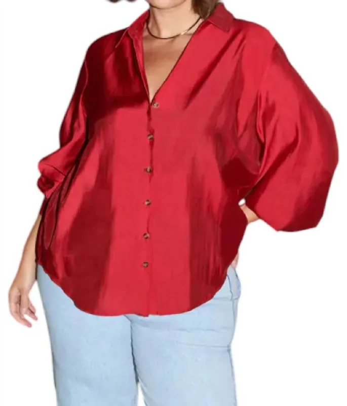 Miley Shirt In Red-- Collared Crew Neck Turtle Neck