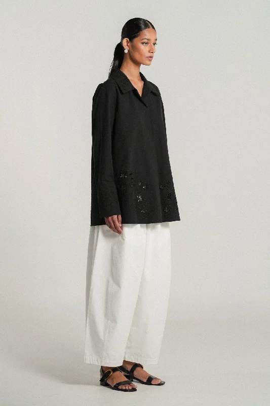 The Artist Poplin Shirt in Black-- Zippered Front Buttoned Front Snap Front