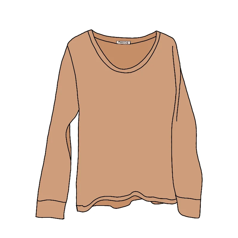 Scoop Neck Long Sleeve Tshirt - Women’s Clothing-- Solid Color Striped Floral