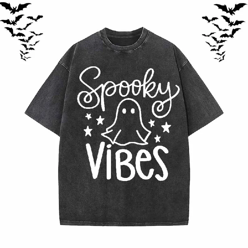 Spooky Vibes Ghost Short Sleeve T-shirt-- Silk Blend Satin Velvet