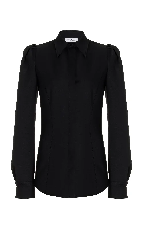 Talbot Shirt in Black Sportswear Wool-- Mesh Canvas Denim