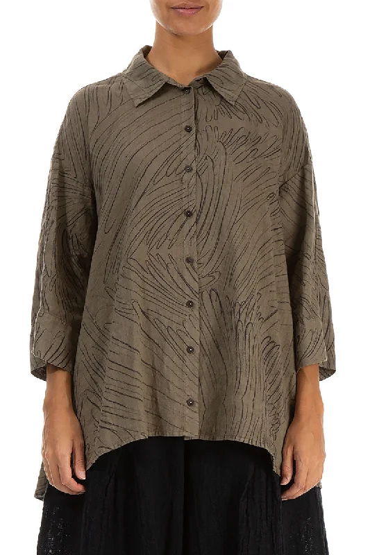 Loose Silver Sage Feathers Linen Shirt-- Nylon Fabric Polyester Fabric Spandex Fabric Loose Silver Sage Feathers Linen Shirt-- Nylon Fabric Polyester Fabric Spandex Fabric