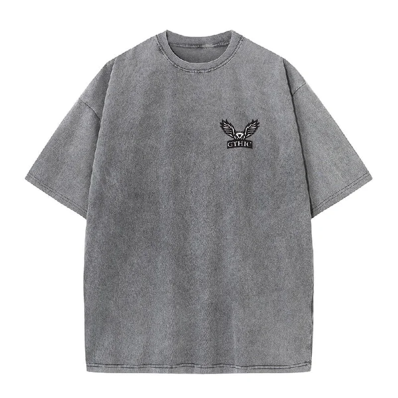 Multicolor Gthic Logo Vintage Washed T-shirt-- Real Fur Shearling Chenille