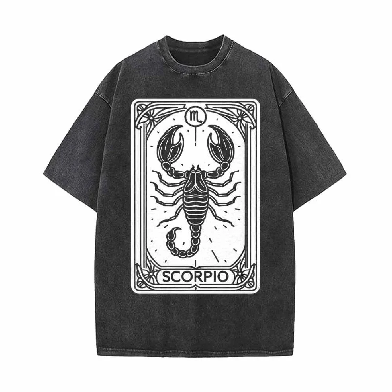 Scorpio Tarot Card Horoscope Vintage Washed T-shirt-- Fleece Nylon Spandex
