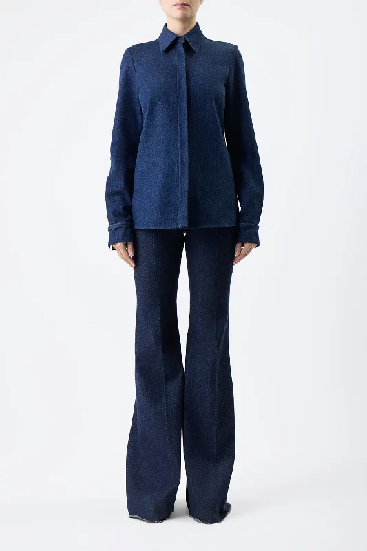 Cruz Shirt in Organic Raw Denim-- Striped Floral Plaid