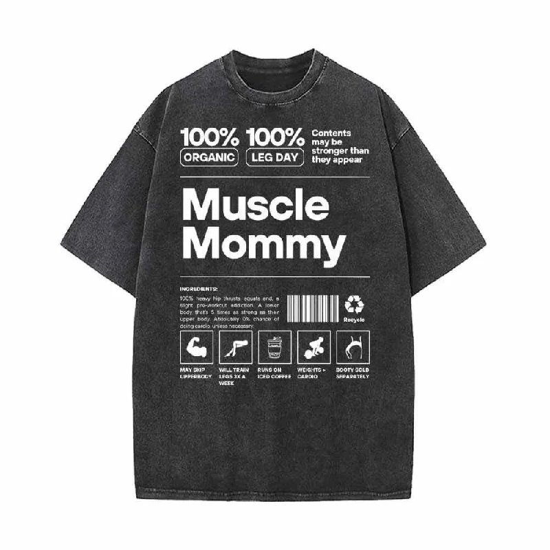 Muscle Mommy Vintage Washed T-shirt-- Ribbed T-Shirt High Neck Heavyweight
