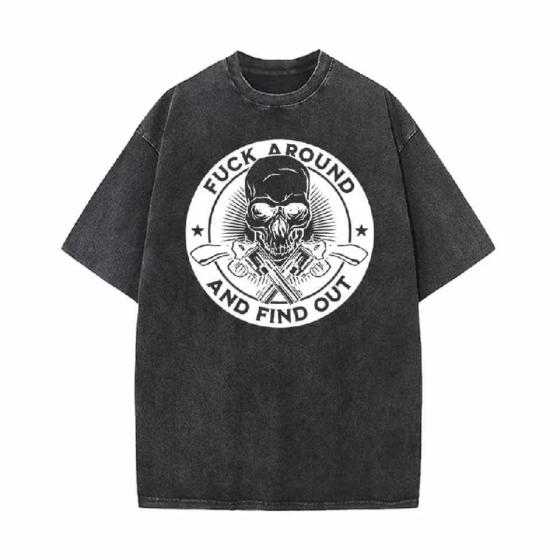 Fuck Around And Find Out Skull Vintage Washed T-shirt-- Houndstooth Herringbone Solid Fuck Around And Find Out Skull Vintage Washed T-shirt-- Houndstooth Herringbone Solid