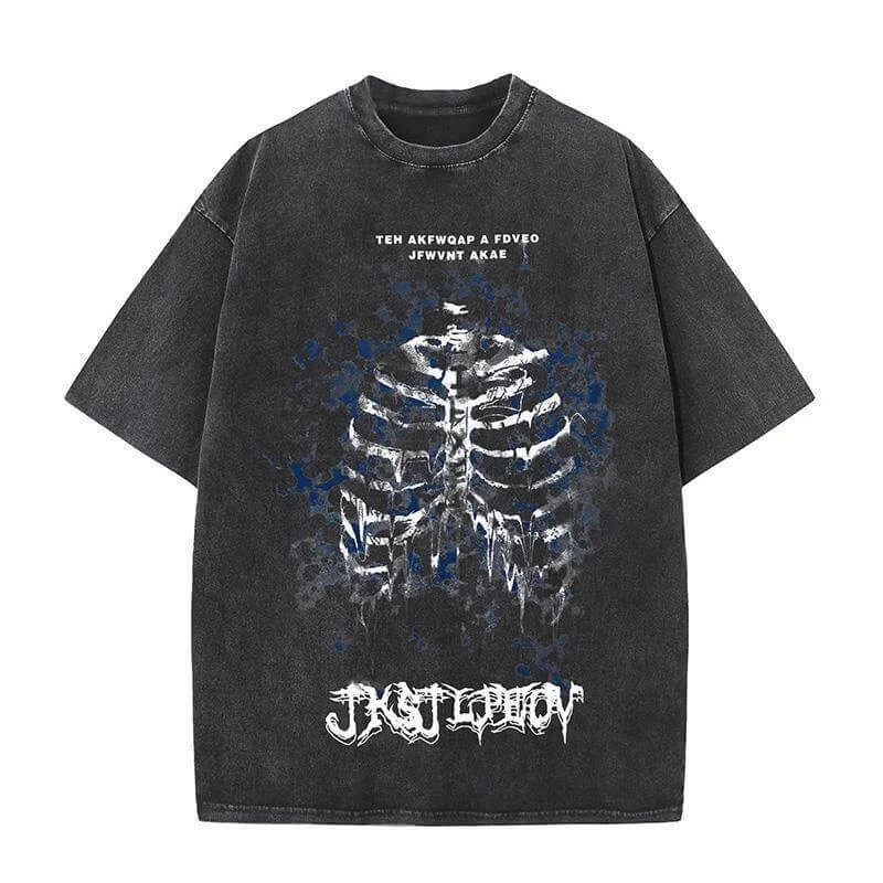 Goth Skull Graffiti Print Casual T-shirt-- Iron Safe Non-Iron Wrinkle Free