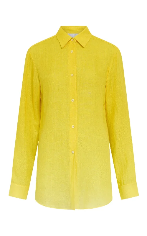 Reyes Shirt in Cadmium Yellow Cashmere Silk Herringbone-- Cotton Fabric Linen Fabric Terry Fabric Reyes Shirt in Cadmium Yellow Cashmere Silk Herringbone-- Cotton Fabric Linen Fabric Terry Fabric