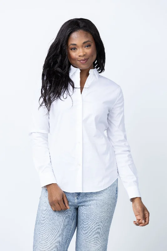 Theory Tenia Button Up Shirt in White-- Wool Fabric Cashmere Fabric Tweed Fabric