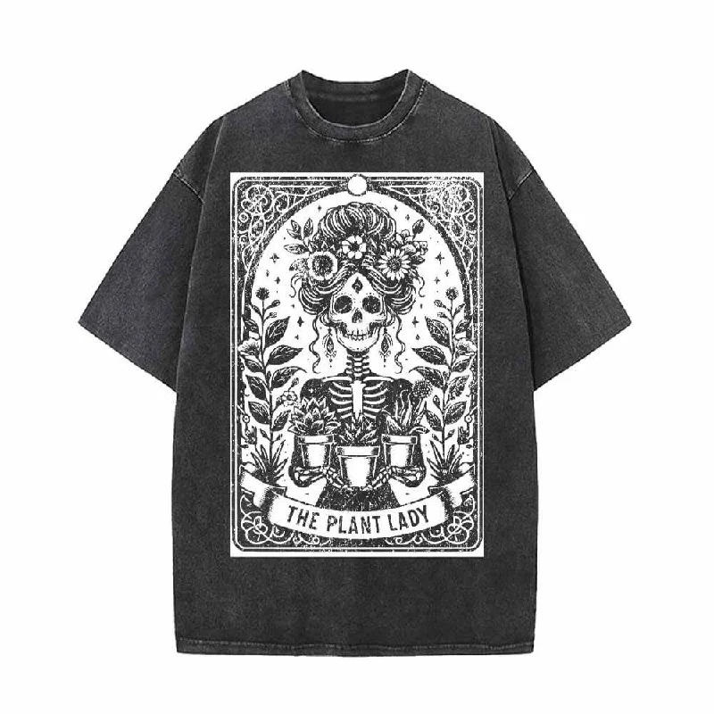 The Plant Lady Tarot Card Vintage Washed T-shirt-- Beaded Sequined Faux Fur