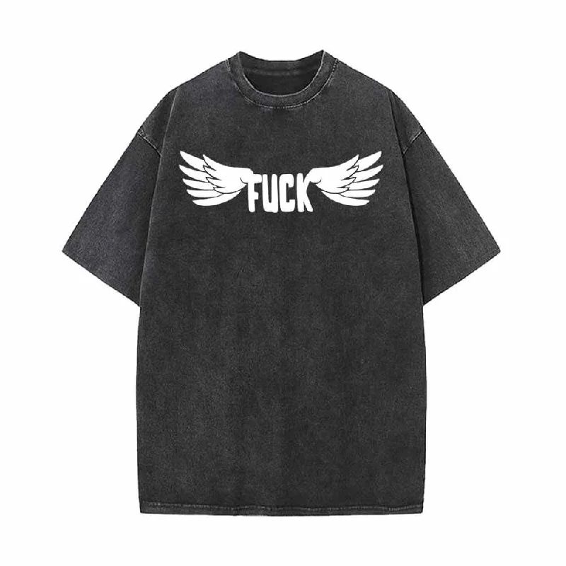 Fuck Letter With Wings Vintage Washed T-shirt-- Cashmere Blend Cotton Blend Poly Blend Fuck Letter With Wings Vintage Washed T-shirt-- Cashmere Blend Cotton Blend Poly Blend