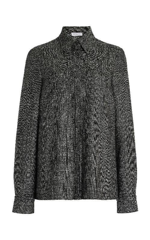 Cruz Shirt in Dark Grey Virgin Wool Silk Tweed-- Sequined Glittery Shiny