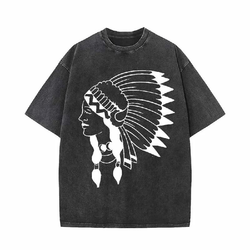 Old School Tattoos Vintage Washed T-shirt-- Handmade Hand-knitted Hand-woven