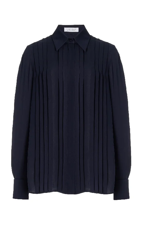 Aime Shirt in Dark Navy Silk Georgette Twill-- Welt Pockets Slit Pockets