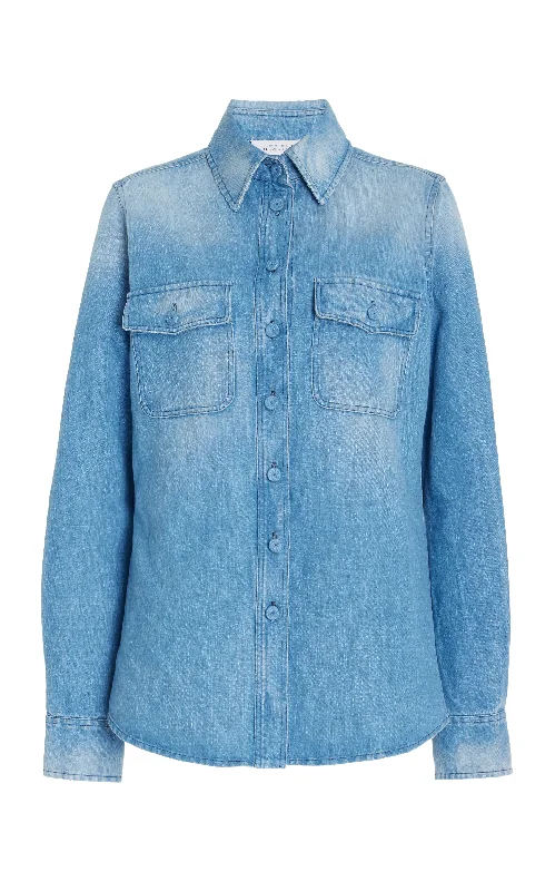 John Austin Shirt in Light Blue Recycled Cotton Linen Denim-- Wool Fabric Cashmere Fabric Tweed Fabric John Austin Shirt in Light Blue Recycled Cotton Linen Denim-- Wool Fabric Cashmere Fabric Tweed Fabric