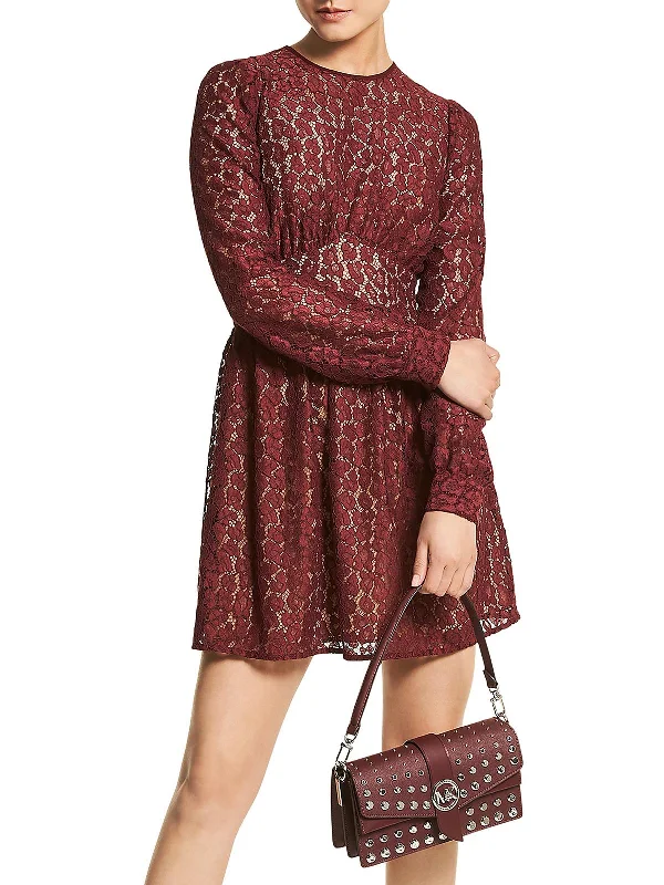 Womens Lace Mini Fit & Flare Dress Tunics Yoga stretchy