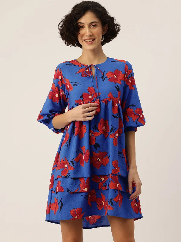 Floral Printed Layered A-Line Mini Dress Classic Striped Mini Dress