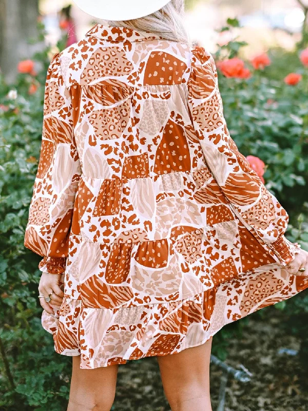 Button-Up Mini Dress with Animal Print Stylish Spaghetti Strap Mini Dress