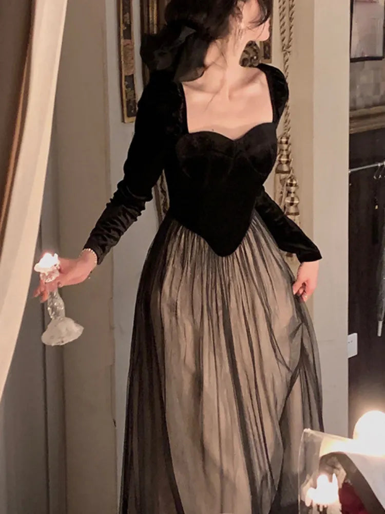 2024 Spring Elegant Velvet Long Sleeve Midi Dress Woman Slim Vintage Evening Party Dress Female Casual Korean Fashion Dress Chic Tunics Canvas sturdy 2024 Spring Elegant Velvet Long Sleeve Midi Dress Woman Slim Vintage Evening Party Dress Female Casual Korean Fashion Dress Chic Tunics Canvas sturdy