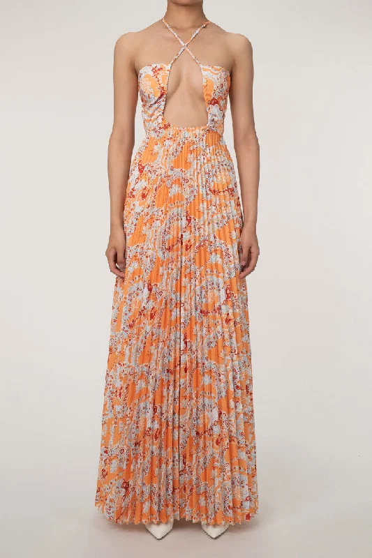 Boho Floral Print Plunge Back Tie Cutout Pleated Beach Vacation Maxi Dress Tunics Business professional Boho Floral Print Plunge Back Tie Cutout Pleated Beach Vacation Maxi Dress Tunics Business professional