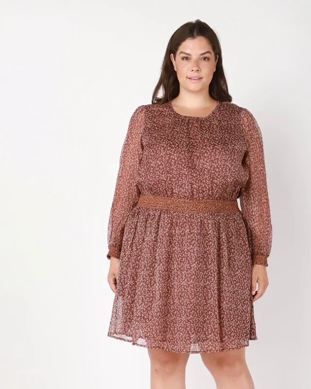 Ayleen Blouson Mini Dress | Brown / White Fashionable Mini Dress with Frills