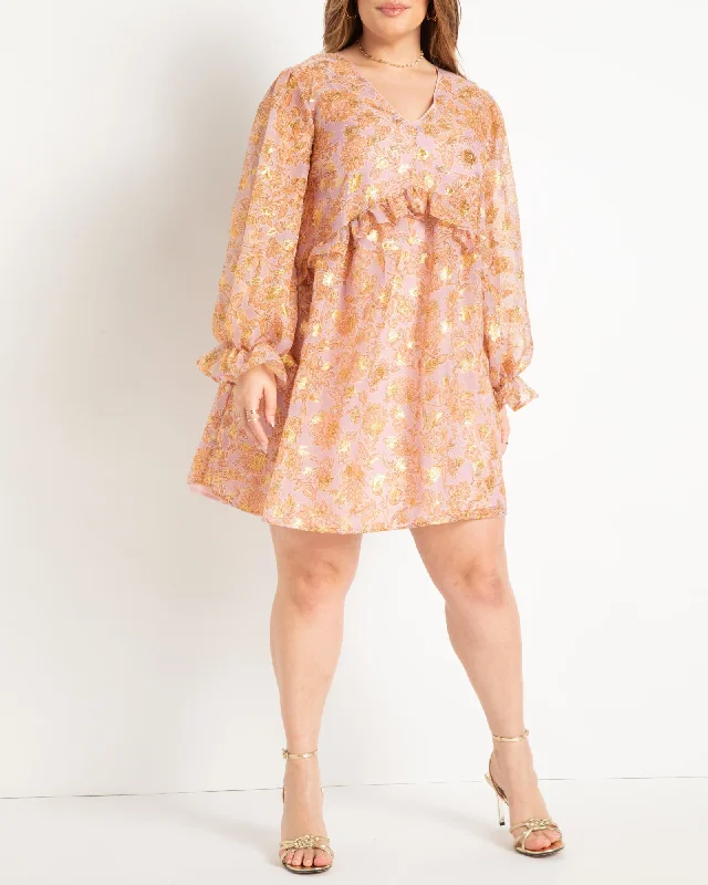 Clipped Jacquard Ruffle Mini Dress | Enchanted Floral Lavender Comfortable Ruffle Mini Dress