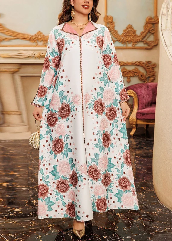 White Side Open Patchwork Fall Long Dress Print QL012 Tunics Mesh breathable