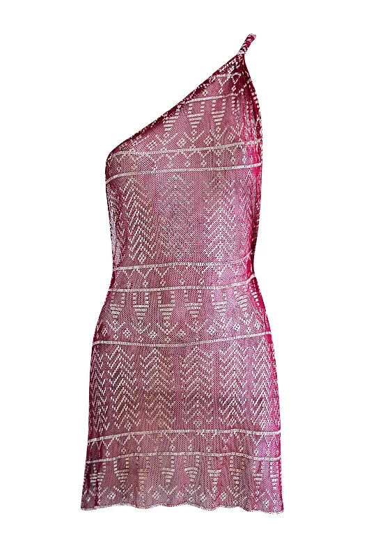 1920's Egyptian One Shoulder Dark Red Mini Dress Cozy Jersey Mini Dress