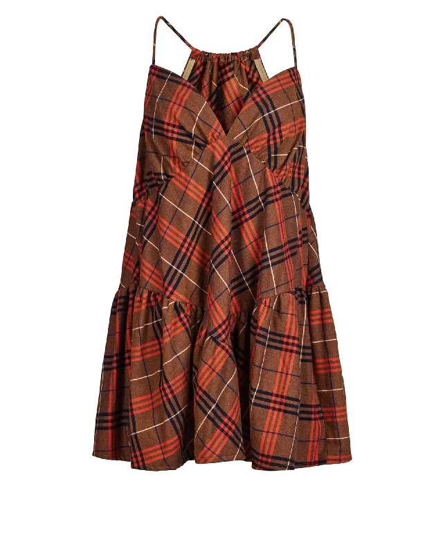 Plaid Mini Dress | Brown Trendy Mesh Mini Dress