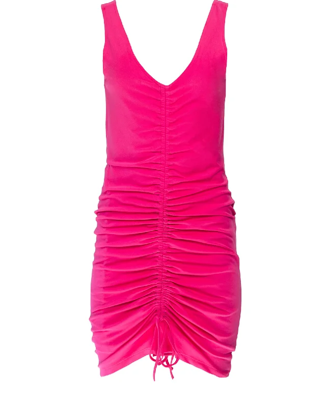 Ruched Sleeveless Mini Dress | Pink Elegant Lace-Up Mini Dress