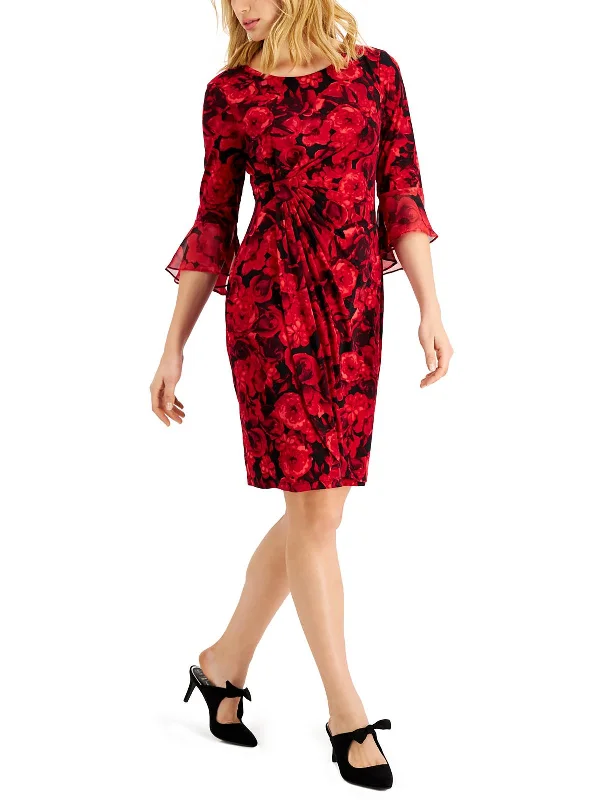 Petites Womens Wedding Guest Floral Print Fit & Flare Dress Tunics Chic elegant