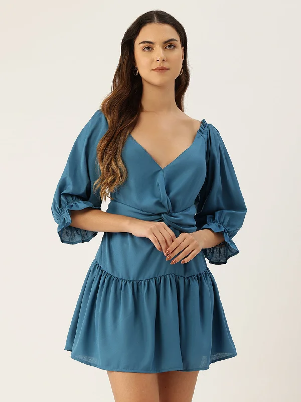 Smocked Puff Sleeve Mini Dress Stylish Ribbed Mini Dress
