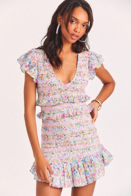 Sonora Mini Dress Coral Reef Waves Elegant Velvet Mini Dress